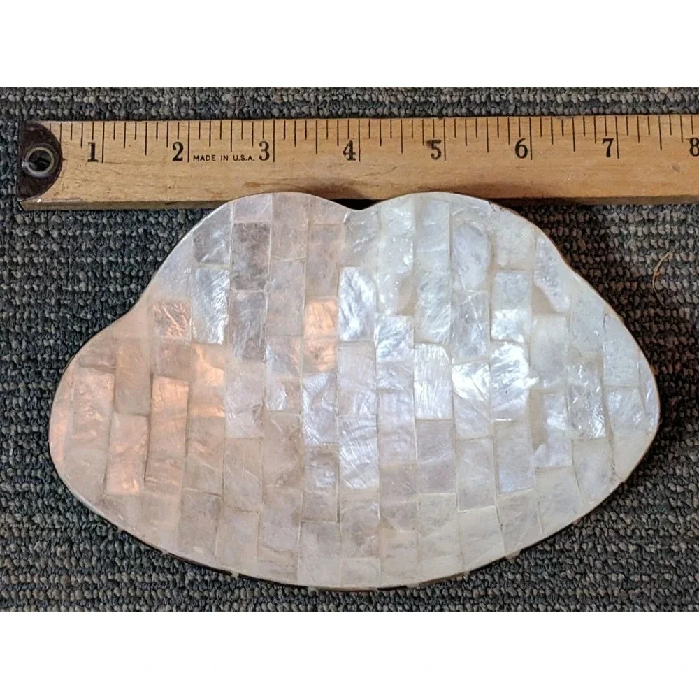 Mother of Pearl and Coconut Mosaic Tile Inlay Trinket Dish Bowl Iridescent
